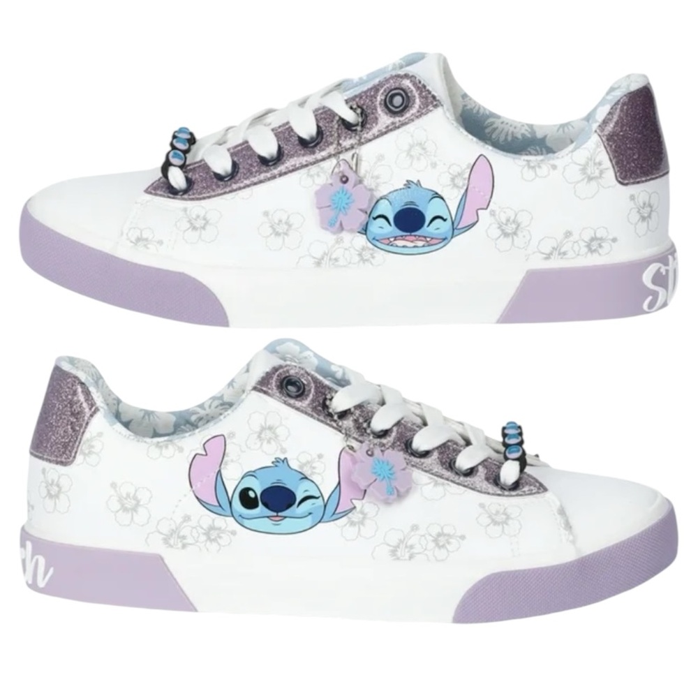Disney Stitch Women's Low Top Lace Up Sneaker Size 8 White / Purple New